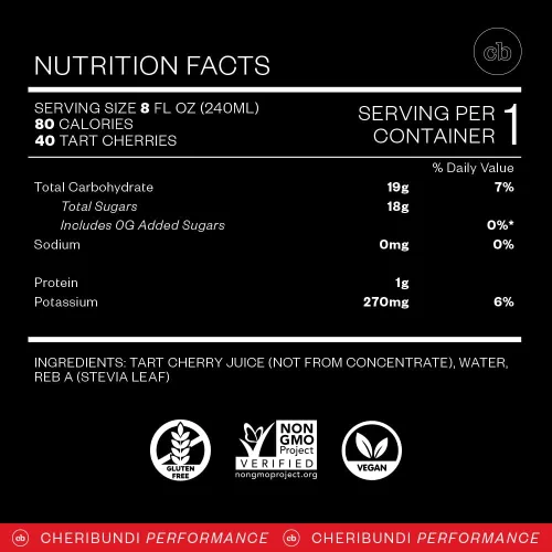 Vista 2 de Cheribundi Jugo de cereza agria 100% ligero Jugo de cereza ácida bajo en calorías y bajo en azúcar Bebida de recuperación de atletas Promueve