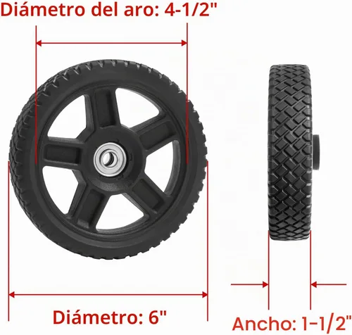 Vista 2 de Parts Camp Kits de ruedas de cortacésped Ruedas de plástico de 6 pulgadas