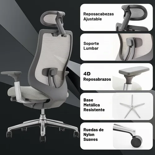 Vista 3 de COLAMY Silla de oficina ergonómica de malla, silla de escritorio ejecutiva con respaldo alto con reposacabezas ajustable, brazo 4D, asiento