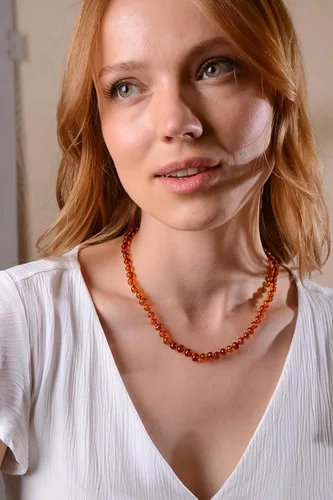 Vista 3 de Collar de ámbar para mujer con cierre de plata chapada en oro de 18 quilates, 19 pulgadas con extensor de 2 pulgadas, hecho a mano con cuentas