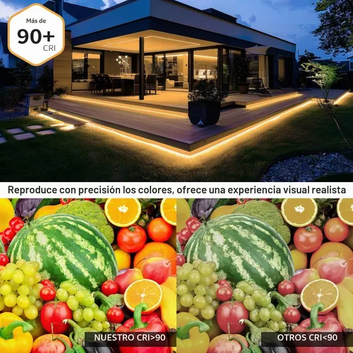 Vista 5 de Tira LED COB para exteriores de 20 pies, IP67, impermeable, 3000 K, luces blancas cálidas