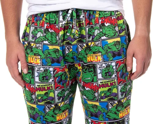 Vista 3 de Marvel - Pantalones de pijama para hombre, diseño de cómic clásico The Incredible Hulk