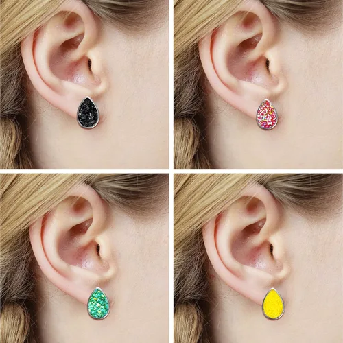 Vista 5 de Juego de 20 pares de aretes tipo dormilona de acero inoxidable, aretes perforados, joyería para mujer