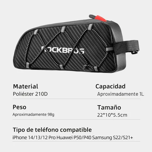 Vista 6 de ROCKBROS Bolsa de Tubo Superior para Bicicleta Bolsa de Marco Frontal para Bicicleta Accesorios para Bicicleta Compatible con iPhone 14/13/12 Pro