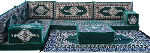 Vista 14 de arabicsofa Verde Juego de Asientos de Suelo Orientales Hechos a Mano – Sofá de Suelo Tradicional con Respaldo
