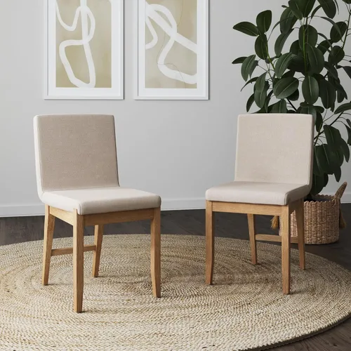 Vista 28 de Nathan James Gracie - Silla de comedor moderna con cojín, silla de comedor tapizada con marco de madera maciza, color marrón claro, juego de 2