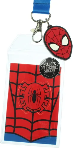 Vista 5 de Bioworld Spider-Man - Soporte para insignia de identificación clásico con dije de goma de 1.5 pulgadas y calcomanía coleccionable