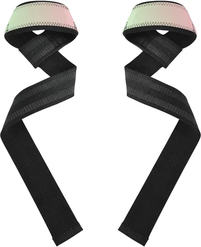 Vista 2 de Green Pink Gradient Fitness Lifting Straps 26" Power Workouts Wrist Straps for Weightlifting, Bodybuilding, Powerlifting, Strength Training
