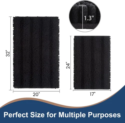 Vista 2 de FLOLEOPA Juego de 2 tapetes de baño de felpilla gruesa y peluda, antideslizantes, parte inferior de goma termofusible para baño, alfombras de baño