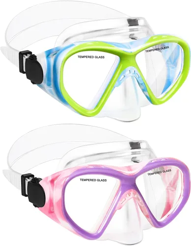 Vista 18 de ACQCES Gafas de natación para niños, máscara de buceo para niños y niñas de 5 a 15 años, gafas de natación antivaho de dos colores con cubierta