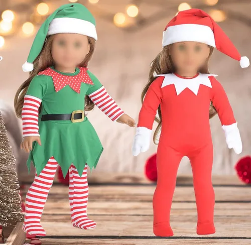 Vista 2 de Ropa de muñeca de Navidad de 18 pulgadas, disfraz de elfo de Navidad de 18 pulgadas, trajes de Santa para muñeca de 18 pulgadas