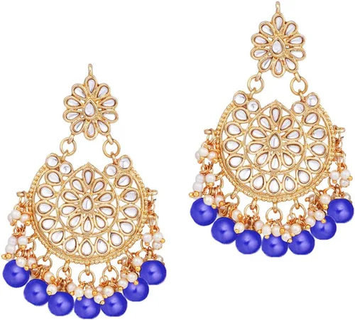 Vista 6 de Aheli Elegant Wear - Gargantilla con tachuelas Kundan de imitación con juego de Maang Tikka Azul