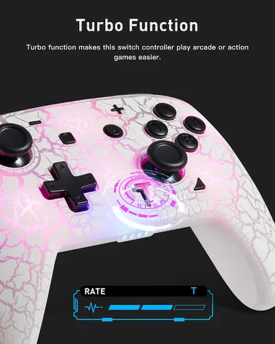 Vista 4 de Control de Switch, control inalámbrico para Switch, Switch Pro, Switch Lite o Switch OLED, control remoto inalámbrico con luces LED ajustables y 8
