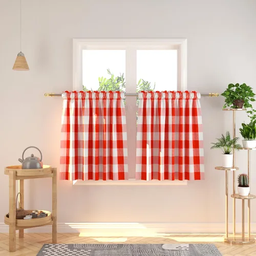 Vista 266 de Cenefas de cortina para ventana de 16 pulgadas de largo, 2 paneles de cuadros búfalo, cortinas pequeñas con bolsillo para barra, estilo clásico