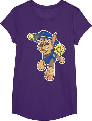 Vista 65 de Paw Patrol Chase Character Patch - Camiseta negra de manga corta con cuello redondo y ajuste clásico, talla S Negro