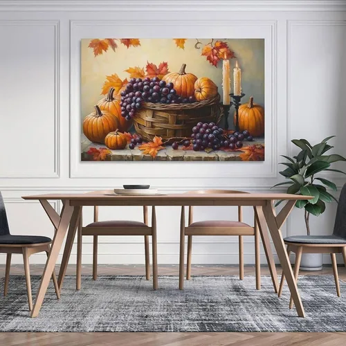 Vista 5 de Arte De Pared De Calabaza, Lienzo De Otoño, Cocina, Comedor, Decoración De Pared, Pintura De Hojas De Arce, Cosecha De Acción De Gracias Wall Art