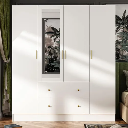 Vista 9 de AGOTENI Armario grande para dormitorio con 1 espejo y 2 cajones, armario de 70.9 pulgadas de alto con puertas y estantes, barra para colgar
