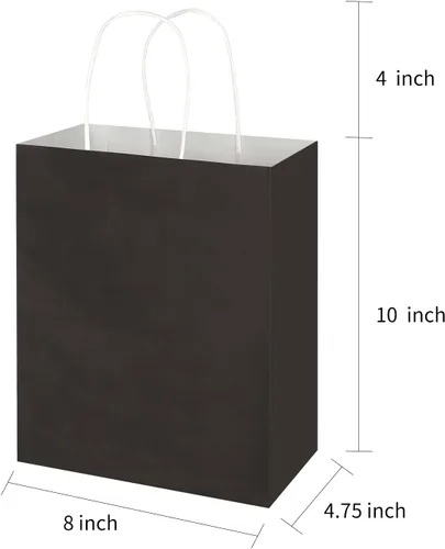 Vista 7 de Toovip - Paquete de 50 bolsas de papel kraft negro mediano de 8"x4.75"x10" con asas a granel, bolsas de papel para envolver regalos para recuerdos