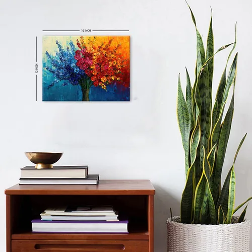 Vista 6 de Arte de pared de flores coloridas, pintura de flores silvestres, color verde azulado, rojo, naranja, textura abstracta, cuadro botánico, impresiones