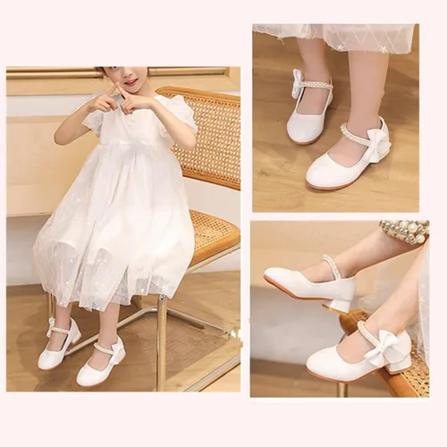 Vista 5 de TangDao Zapatos de vestir para niñas, zapatos Mary Jane, zapatos de princesa con lazo, zapatos de tacón para bodas, fiestas, bailes, zapatos planos