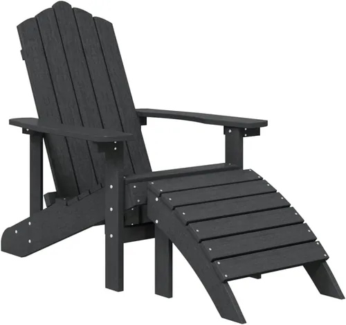 Vista 4 de Sillas Adirondack para patio con reposapiés y mesa HDPE antracita silla de patio al aire libre sillas de comedor al aire libre Sillas para Comedor