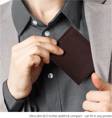 Vista 25 de Carteras RFID delgadas para hombres - Cartera de bolsillo frontal de piel genuina