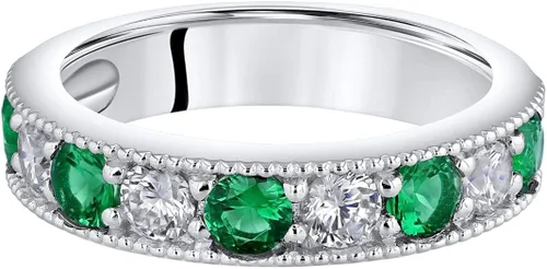 Vista 3 de PEORA Sterling Silver 4mm Milgrain Half-Eternity Anniversary Wedding Ring Band for Women, Various Gemstones, Comfort Fit, Sizes 5 to 9
