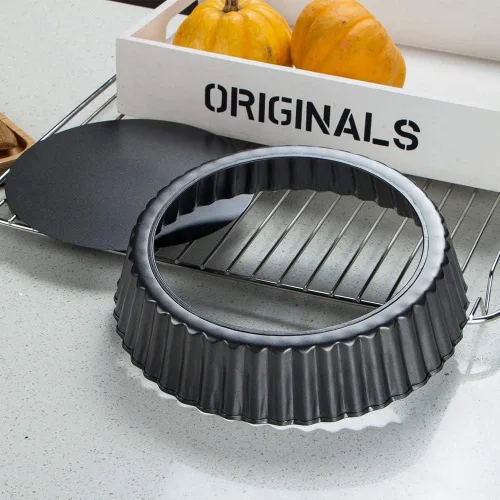 Vista 2 de Webake Molde para tartas de 9.5 pulgadas, bandeja para quiche resistente, parte inferior extraíble, antiadherente, para hornear