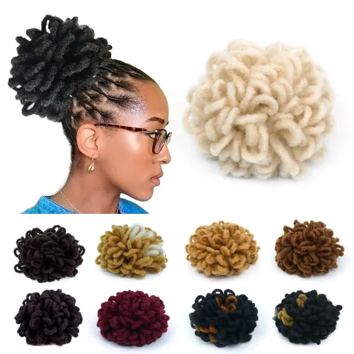 Vista 31 de Moños de Cola de Caballo con Cordón Negro Marrón Loc para Mujeres Negras Moño Rizado de Pétalo Loc Cola de Caballo de Rastas Trenzas Faux Locs Moño