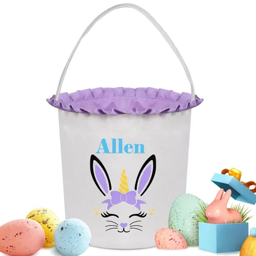 Vista 5 de Cestas de Pascua personalizadas para niños y niñas, cestas de conejo de Pascua personalizadas para niños, cesta de caza de huevos de Pascua, regalos
