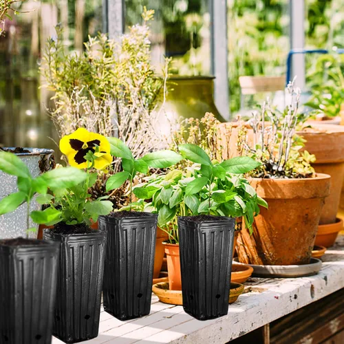 Vista 7 de RunNico 50 piezas de macetas de plástico profundas para vivero, macetas de árbol de 30 cm de alto, macetas de contenedor de plántulas negras