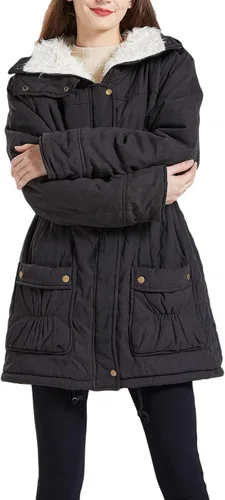 Vista 7 de Abrigo de largo medio para mujer, con forro grueso y cálido de lana de cordero sintética, para usar en invierno