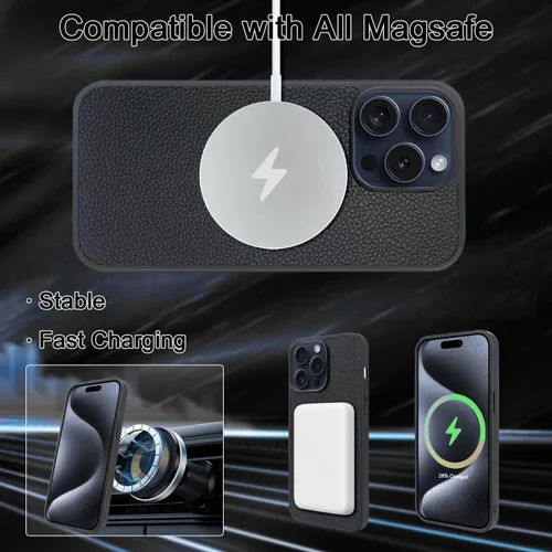 Vista 3 de Harryshell Funda magnética para iPhone 15 Pro compatible con carga inalámbrica MagSafe y MagSafe con bolsillo con cremallera para montaje
