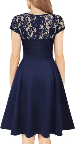 Vista 2 de MISSMAY Vestido de cóctel con cuello en V y encaje floral retro para mujer