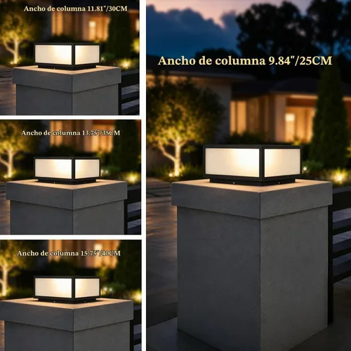 Vista 8 de Luces de columna al aire libre de 9,84 pulgadas, luz cuadrada negra del 25 cm.