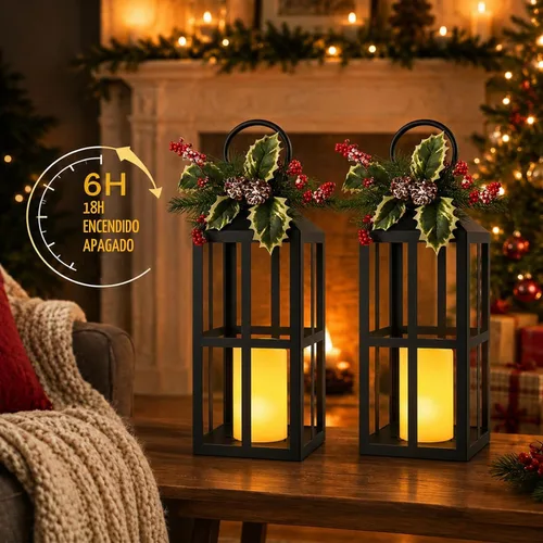 Vista 4 de Bdor Christmas Lanterns 2 Pack with LED Candles for Christmas Porch Decor