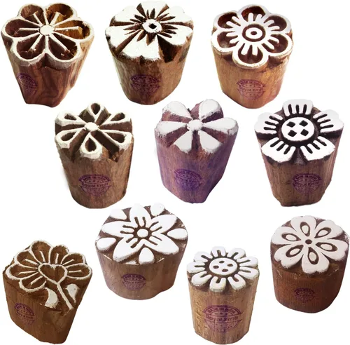 Vista 17 de Sellos de impresión de arcilla Arty Crafty pequeños bloques de madera con forma floral (juego de 10) Htag2101