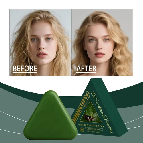 Vista 6 de Barra de champú triangular con extracto de hoja de Platycladus Orientalis, hoja de menta y glicerina, nutrición de raíces del cabello y limpieza