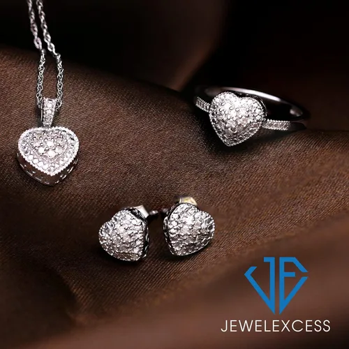 Vista 5 de JEWELEXCESS Juego de joyas de corazón de 3 piezas con diamantes blancos de 13 quilates en plata de ley