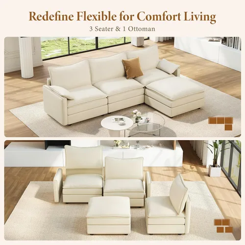Vista 13 de Vesgantti Sofá modular de 108 pulgadas, cómodo sofá de nube con asiento profundo otomano movible, sofá modular en forma de L, sofás seccionales