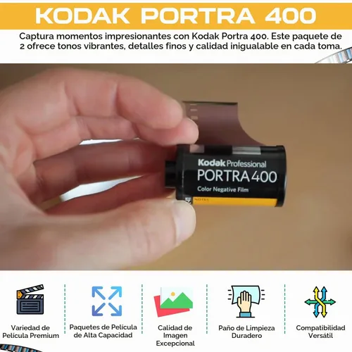 Vista 3 de Película Kodak Portra 400 - Paquete de 10 rollos de 36 exposiciones para cámaras de 35 mm con paño de microfibra Premium balveli