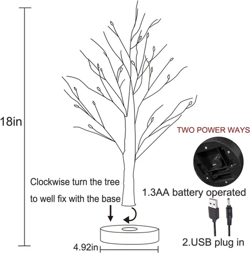 Vista 3 de Hairui Árbol espeluznante de mesa iluminado con purpurina negra con luces naranjas, 24 LED de 18 pulgadas, para decoración de bruja de Halloween