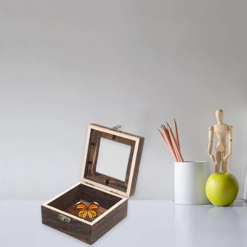 Vista 3 de Mipcase Vitrina de madera con tapa de cristal para joyas, almacenamiento de accesorios, bandeja de joyería de madera para coleccionables, caja