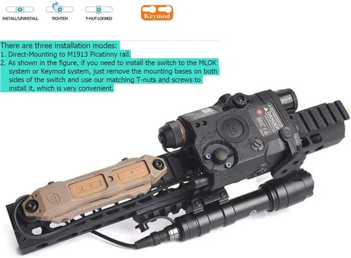 Vista 3 de Interruptor de presión táctico remoto dual para M300/M600 Weaponlight PEQ 15 Accesorios de interruptor de cinta para montaje en riel