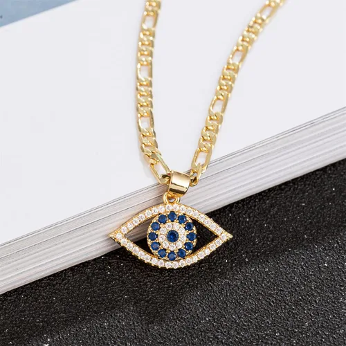 Vista 3 de kelistom Evil Eye Necklace for Women 18K Gold Plated Cubic Zirconia Inlay Evil Eye Pendant Necklace 3mm Figaro Chain Necklace 1822 inches