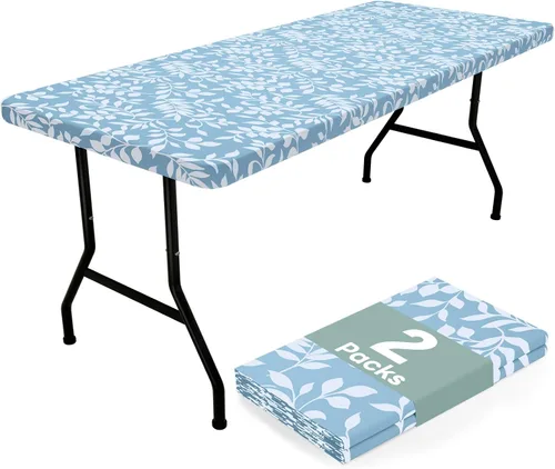 Vista 28 de misaya Mantel rectangular de vinilo, mantel ajustable, 100% impermeable, borde elástico, reverso de franela, mantel de plástico para mesas plegables