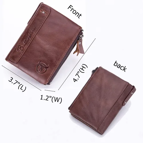Vista 2 de BULLCAPTAIN Cartera de cuero genuino para hombre estilo vintage con doble cremallera monedero Coffee 47x12x37HxWxL Casual