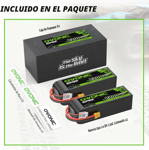 Vista 6 de OVONIC 4S LiPo Batería 2200mAh 14.8V 130C RC Batería con XT60 Conector