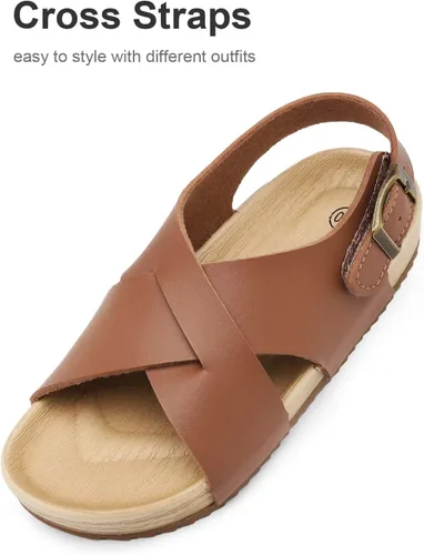 Vista 3 de Cubufly Sandalias para niños con tiras cruzadas y puntera abierta, zapatos de verano para uso en interiores y exteriores, para niños pequeños