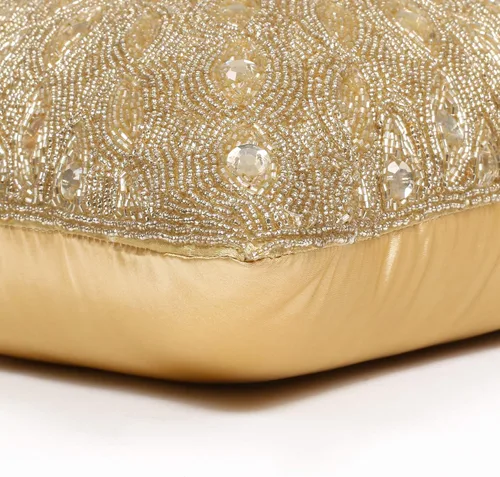 Vista 3 de Lightnpro - Funda de almohada hecha a mano con cuentas doradas, 12 x 12 pulgadas, elegante funda de cojín decorativo de acento para sofá, sillón